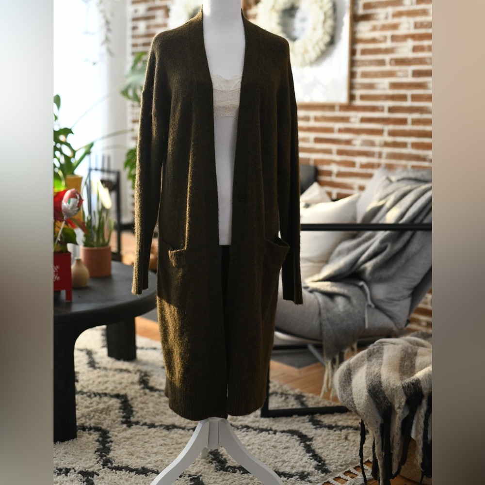 Wilfred Long Open-Front Olive Green Cardigan - Picture 8 of 8